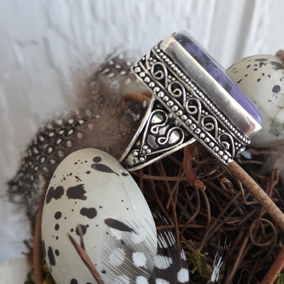 New Oversized Charoite 925 Silver Ring. - Picture 3 of 8